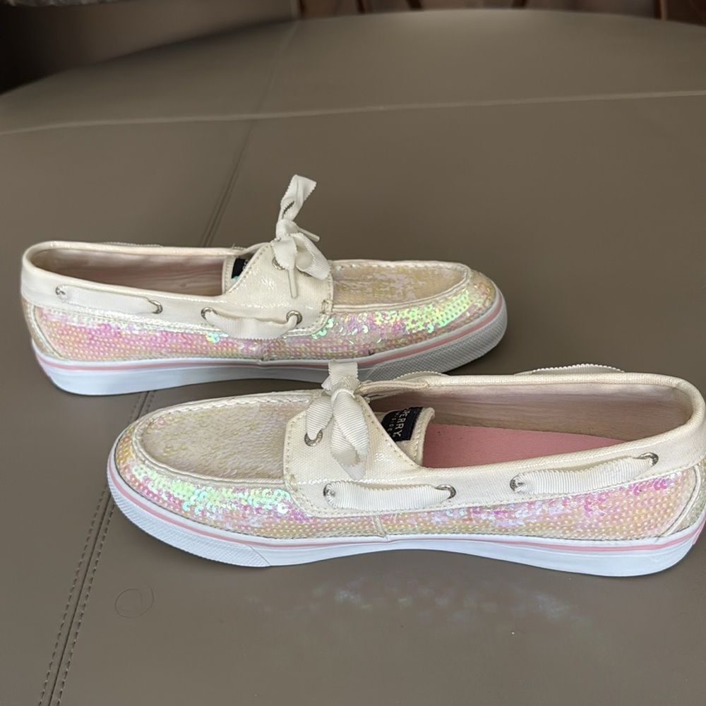 Sperry Top Sider Bahama Iridescent Sequin Pink White Boat Shoe. Size 11M. - Picture 4 of 10